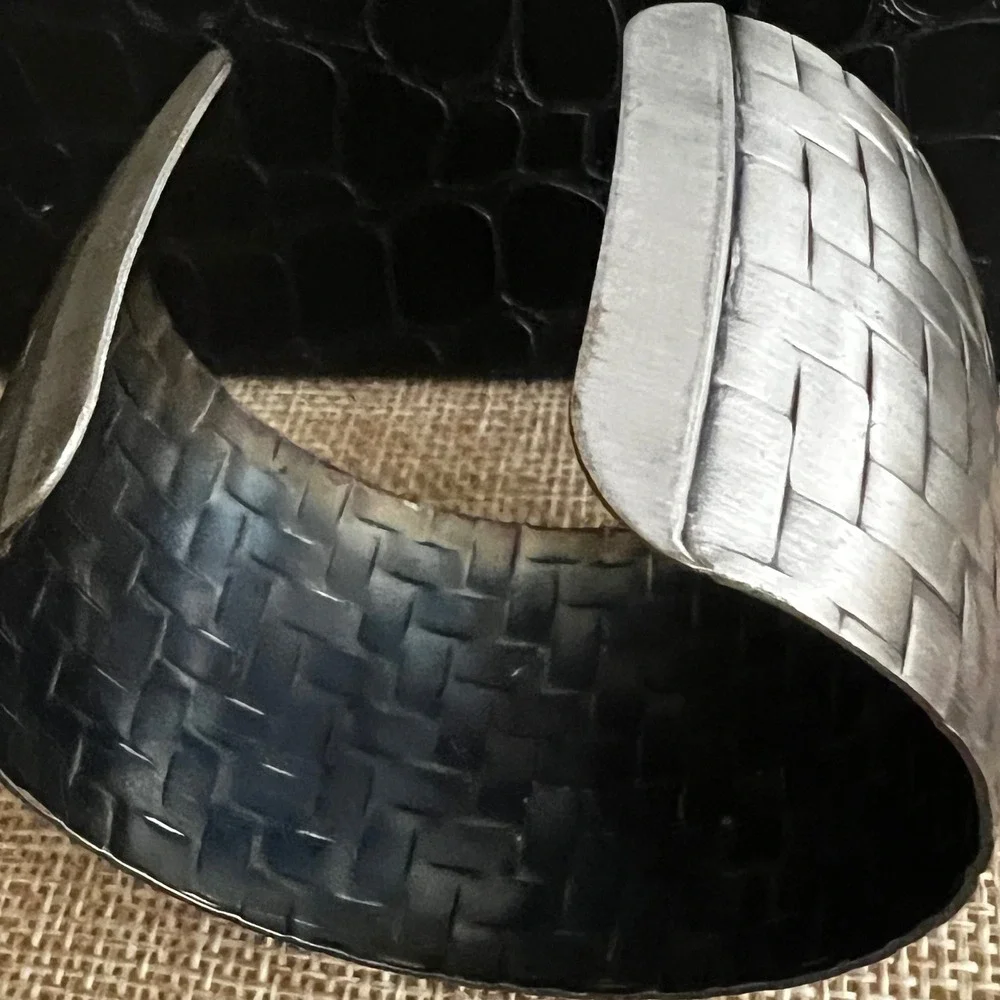 Vintage Basketweave Silver Tone Wide Cuff Bracelet Statement 6-7 Gorpcore